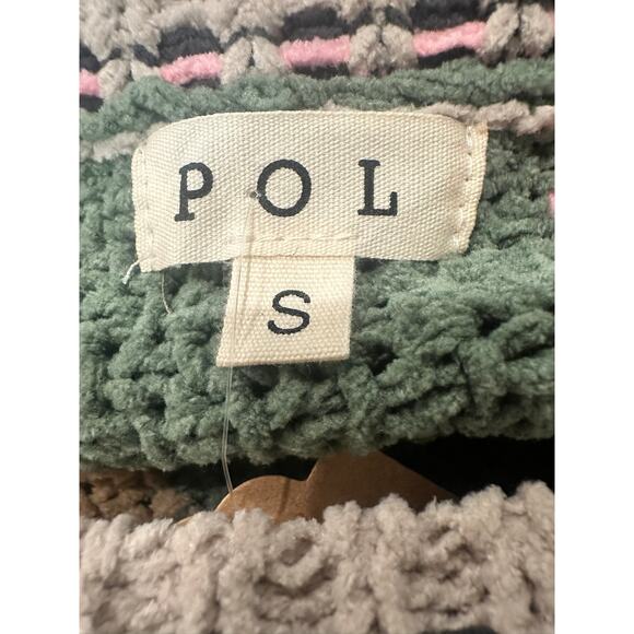 POL – Color Block Chunky Knit Sweater – Green/Beige/Pink – Size Small - Picture 2 of 4